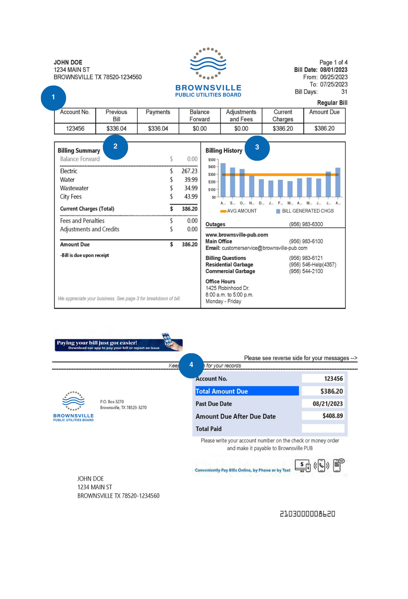 Understanding your BPUB utility bill — Page 1 example.